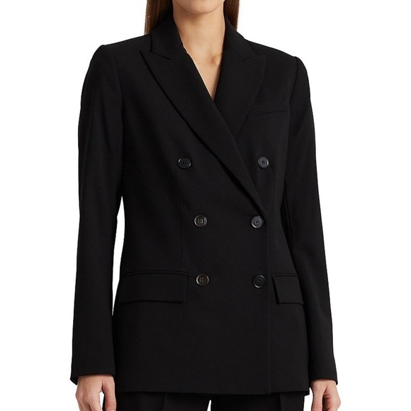 Ralph Lauren | Double Breasted Wool Crepe Notch Lapel Long Sleeve Blazer - Picture 1 of 6